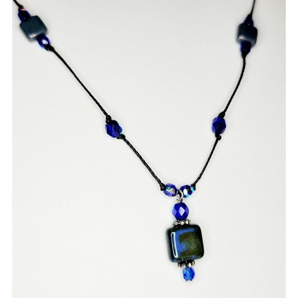 Blue Green Glass Bead Silver Accent Beaded Necklace Fashion Jewelry CT219 - Picture 1 of 8